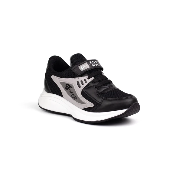 Unisex Çocuk Siyah Buz Cırtlı Bağcıklı Sneaker Günlük Rahat Spor Ayakkabı - Resim 3