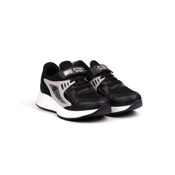 Unisex Çocuk Siyah Buz Cırtlı Bağcıklı Sneaker Günlük Rahat Spor Ayakkabı ürün görseli