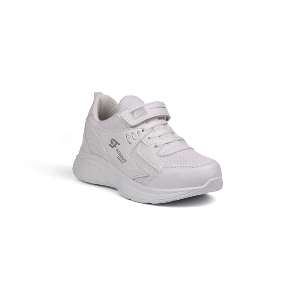 Unisex Çocuk Beyaz Cırtlı Bağcıklı Sneaker Günlük Rahat Spor Ayakkabı - 3