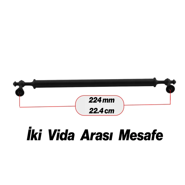 Lüks Metal Kulp Melis (224 mm - 22.4 cm) Siyah Mobilya Mutfak Çekmece Dolap Dolabı Kulbu Kulpları - Resim 3