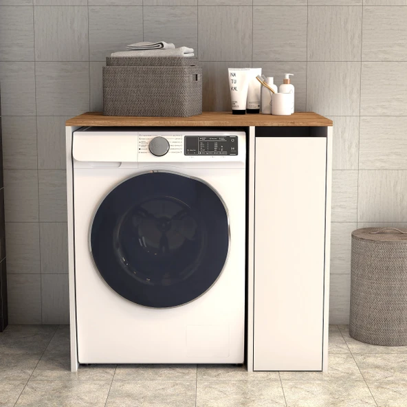 Atlas Çekmeceli Raflı Çamaşır Makinası Dolabı Çam Beyaz - BDL0503 - Resim 3