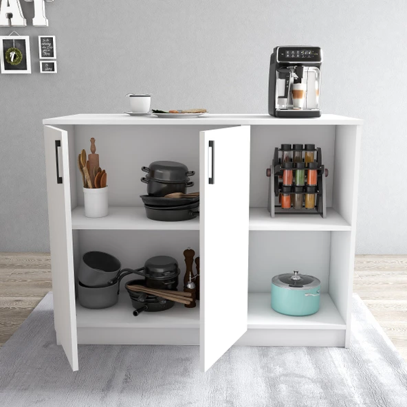 Tanmob MTD0501 Ada Mutfak 120 cm Kapaklı Raflı Beyaz - 4