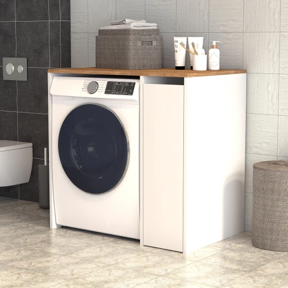 Atlas Çekmeceli Raflı Çamaşır Makinası Dolabı Çam Beyaz - BDL0503 - Resim 2