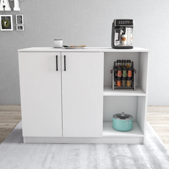 Tanmob MTD0501 Ada Mutfak 120 cm Kapaklı Raflı Beyaz - 3