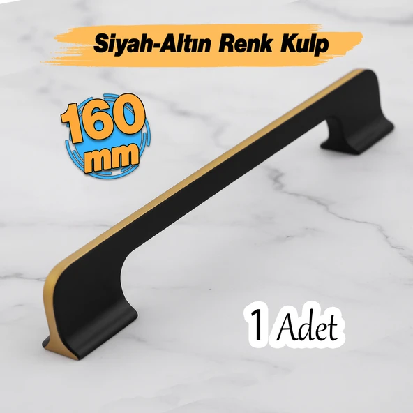 Afyon (160 mm - 16 cm) Siyah Gold Metal Mobilya Mutfak Çekmece Dolap Dolabı Kulbu Kulpu Kulpları ürün görseli