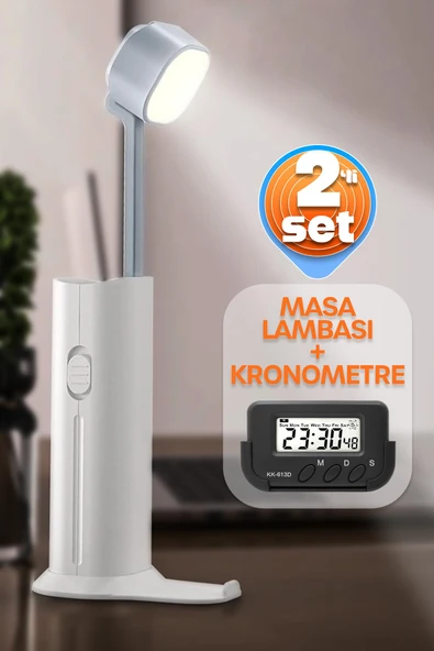 2li SET Şarjlı Masa Lambası + Kronometreli Öğrenci Saati Renk Ayarlı Ders Çalışma Okuma Lambası 975 ürün görseli 1