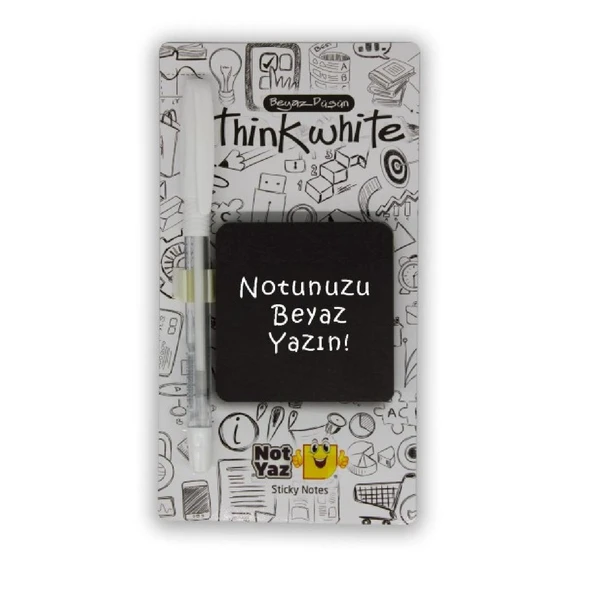 NotYaz Think White Beyaz Jel Kalemli Yapışkanlı Not Kağıdı Siyah (TW-7264) - Resim 2