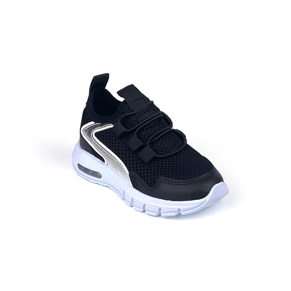Unisex Bebe Siyah Beyaz Işıklı Bağcıksız Rahat Kalıp Sneaker Spor Ayakkabı - Resim 3