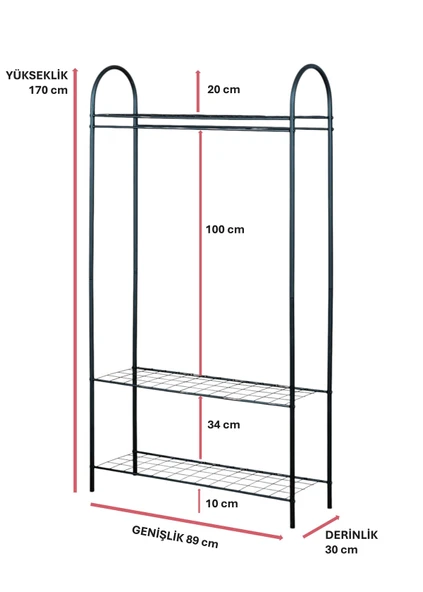 DEKORATİF SİYAH METAL ELBİSE ASKILIĞI 3 RAFLI ÇOK AMAÇLI AYAKLI PORTMANTO VE KONFEKSİYON ASKILIĞI - 5