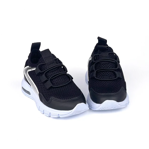 Unisex Bebe Siyah Beyaz Işıklı Bağcıksız Rahat Kalıp Sneaker Spor Ayakkabı - Resim 2