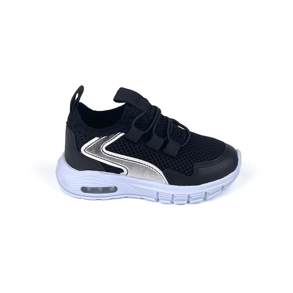 Unisex Bebe Siyah Beyaz Işıklı Bağcıksız Rahat Kalıp Sneaker Spor Ayakkabı - Resim 4