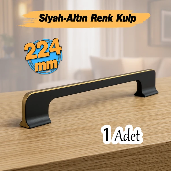 Afyon (224 mm - 22.4 cm) Siyah Gold Metal Mobilya Mutfak Çekmece Dolap Dolabı Kulbu Kulpu Kulpları ürün görseli