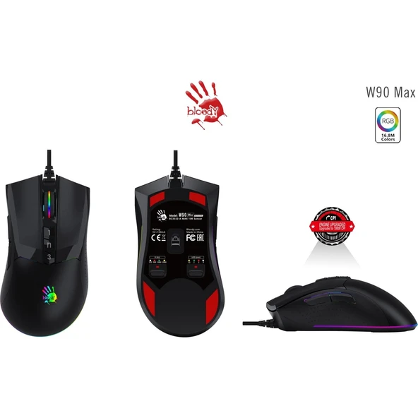 W90 Max 10.000 CPI 10 Tuş RGB 4M Bellek Ultra Core 3&4 Aktif Özel Yapım Optik Kablolu Siyah Oyuncu Mouse - 8