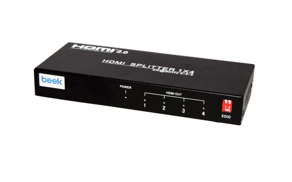 Beek 4 Port 4K HDMI Video Çoklayıcı, 3810 x 2160 (4K) ve 1920 x 1080 (Full HD) piksel çözünürlük, HDMI 2.0, HDCP 2.3, metal şasi, siyah renk<br>
Beek 4K HDMI Spliter 4 Ports, UHD 4K@60Hz (4:4:4) - 1