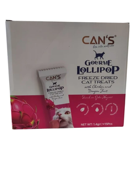 CANS Gourme Lollıpop Tavuk ve Ejder meyveli lollipop 15 adet ürün görseli 1