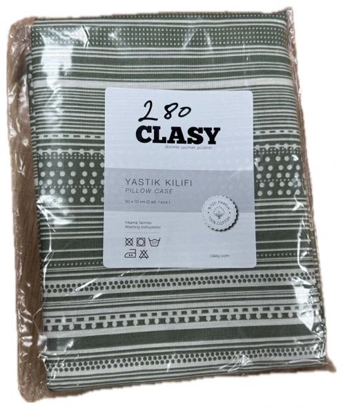 Clasy Ranforce %100 Pamuk 2 Adet Yastık Kılıfı Çizgili Desen Yeşil - 6