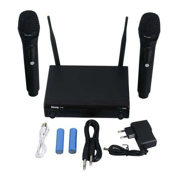 König K-700 E-E Profesyonel 663-694Mhz 2 El 2 Kanal Uhf 2x50 Kablosuz Telsiz Mikrofon - 3