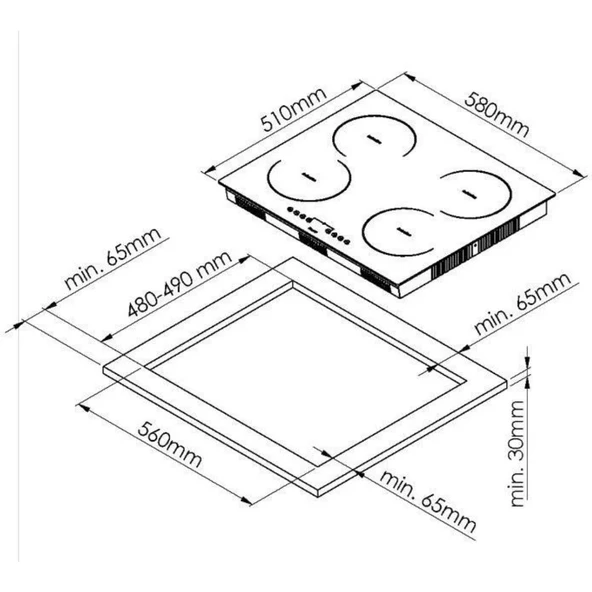 Ferre Ms263 Siyah Vitroseramik Elektrikli Ocak 60 Cm, Çift Halkalı (Dual) Pişirme Gözlü - 6