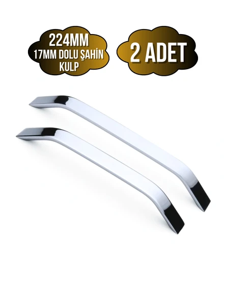 Şahin Krom Alüminyum Dolap Kulpu Mobilya ve Mutfak Dolap Kulpu(17MM)(KROM)(ALÜMİNYUM) Krom 224mm 224mm - 2 ADET ürün görseli