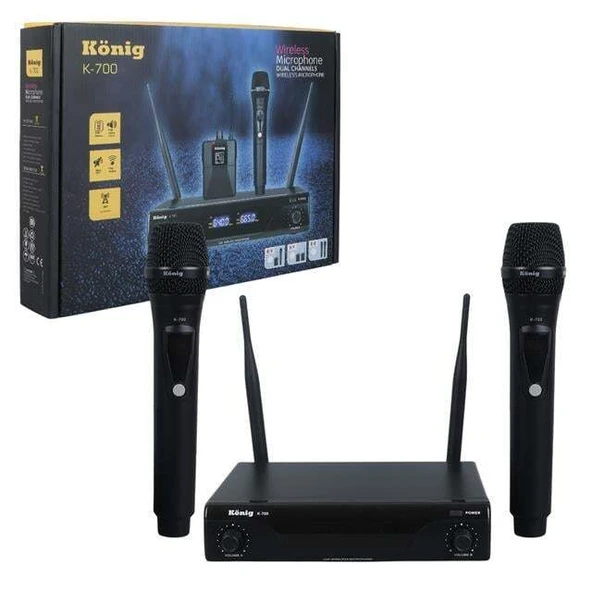 König K-700 E-E Profesyonel 663-694Mhz 2 El 2 Kanal Uhf 2x50 Kablosuz Telsiz Mikrofon - 4