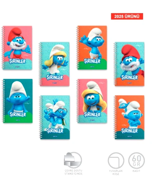 Gıpta Şirinler Karton Kapak Spiralli Not Defteri A6 80 Çizgili 1 Adet (7800) - Resim 3