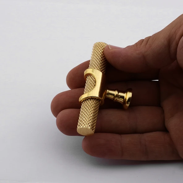 Tek Vidalı Tırtıklı Lüks Gold Düğme Metal Kulp Çekmece Mobilya Mutfak Dolabı Dolap Kulbu Kulplar - Resim 6