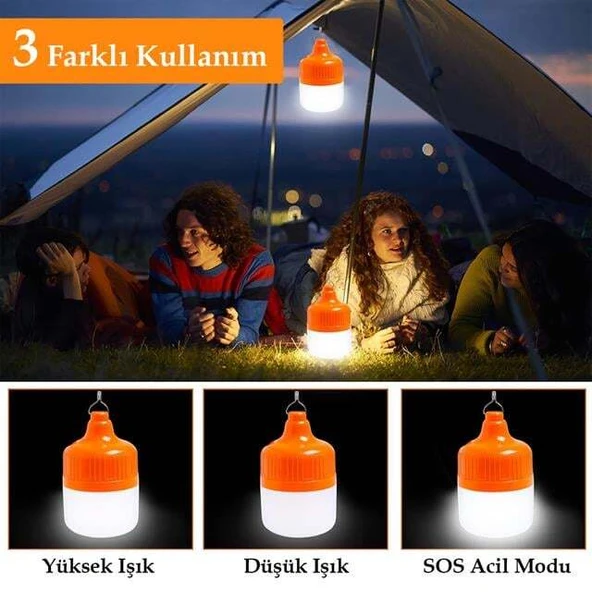 Ledx LN-OR30G 30 Watt TYPE-C Şarjlı Taşınabilir Asma Kancalı Kamp Çadır Lambası 6500K 1200mAh 3 Modlu ABS Malzeme - Resim 2
