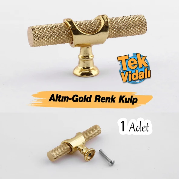 Tek Vidalı Tırtıklı Lüks Gold Düğme Metal Kulp Çekmece Mobilya Mutfak Dolabı Dolap Kulbu Kulplar - Resim 2