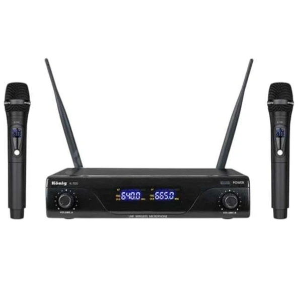König K-700 Y-Y Profesyonel 663-694Mhz 2 Yaka 2 Kanal Uhf 2x50 Kablosuz Telsiz Mikrofon