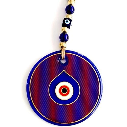 Damla Göz Modelli Yaldızlı Kırmızılı Cam Duvar Süsü Nazarlık - Resim 2