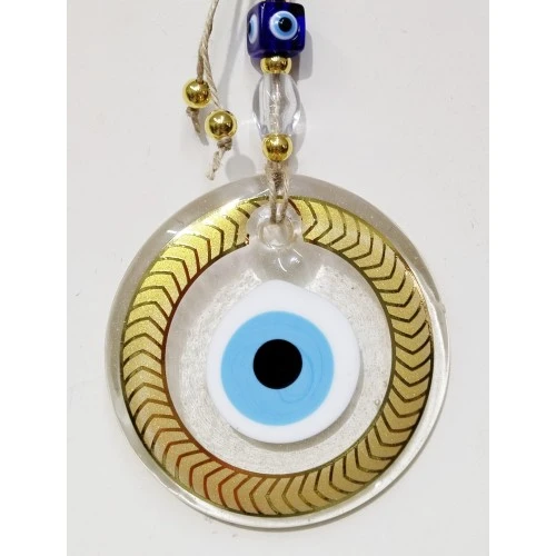 Altın Yaldızlı Nazar Boncuklu Şeffaf Cam Duvar Süsü - Resim 2