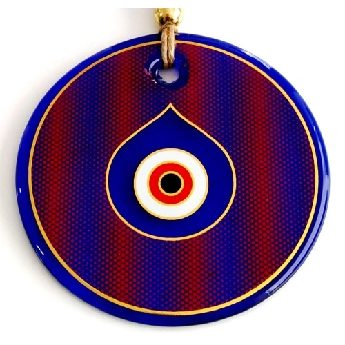 Damla Göz Modelli Yaldızlı Kırmızılı Cam Duvar Süsü Nazarlık ürün görseli