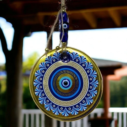 Altın Varak Nazar Boncuklu Duvar Süsü Cam Duvar Dekoru - Resim 3