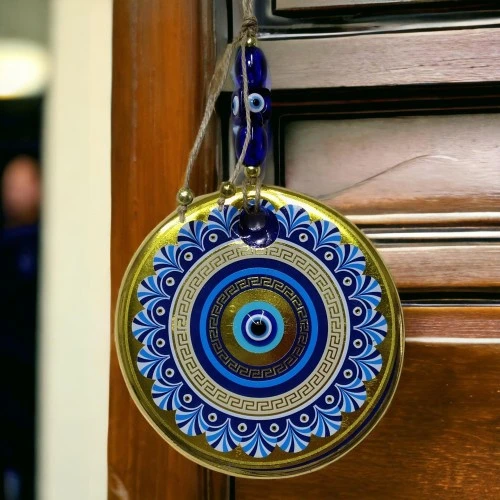 Altın Varak Nazar Boncuklu Duvar Süsü Cam Duvar Dekoru - Resim 4