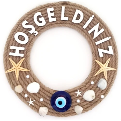 Deniz Yıldızlı Nazar Boncuklu Çakıl Taşlı İncili Hoş Geldiniz Yazılı Kapı Ve Duvar Süsü   ürün görseli