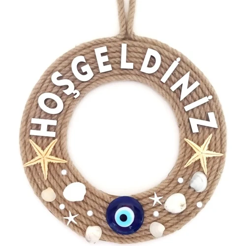 Deniz Yıldızlı Nazar Boncuklu Çakıl Taşlı İncili Hoş Geldiniz Yazılı Kapı Ve Duvar Süsü   - Resim 2