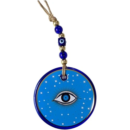 Açık Mavi Yıldız İşlemeli Göz Model Duvar Süsü Nazar Boncuklu Duvar Dekoru - Resim 2