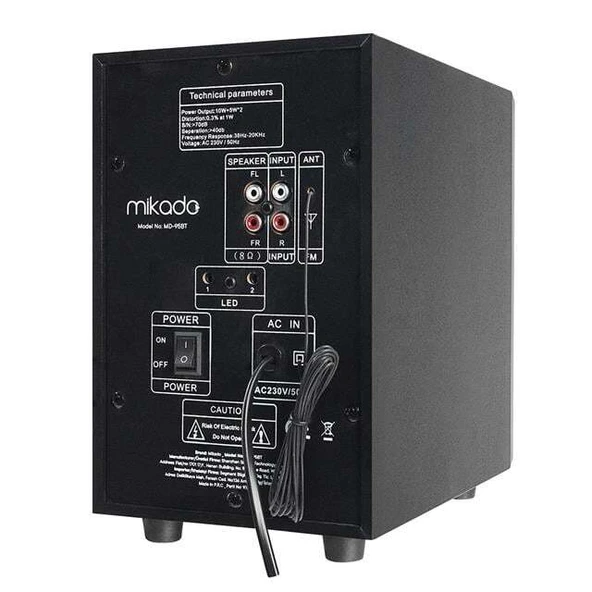 Mikado MD-95BT 20W Siyah Multimedya FM/BT/SD/USB Speaker Hoparlör 2+1 Ses Sistemi - Resim 4