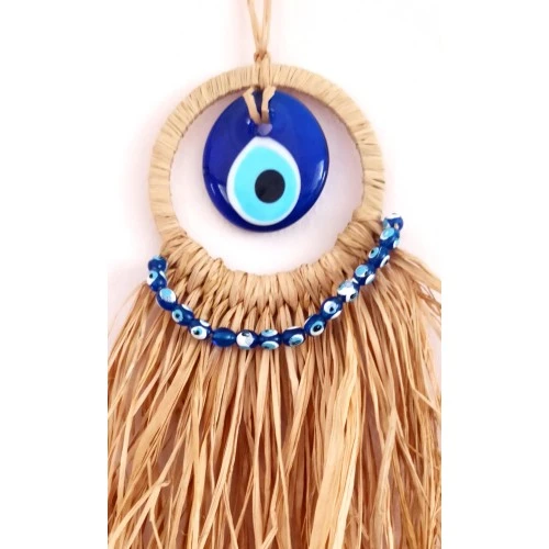 Cam Nazar Boncuklu Rafyalı Mini Duvar Süsü - Resim 2