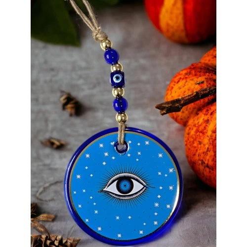 Açık Mavi Yıldız İşlemeli Göz Model Duvar Süsü Nazar Boncuklu Duvar Dekoru - Resim 3