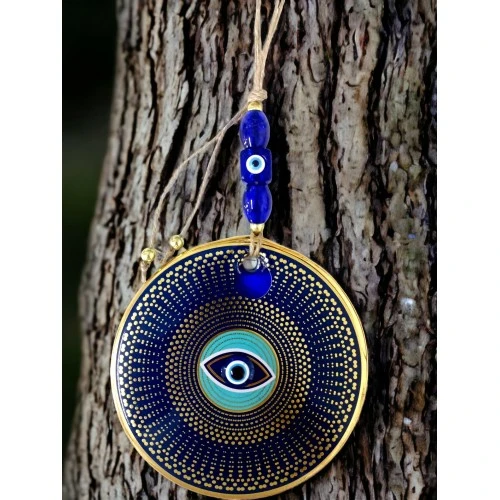 Gold Puantiyeli Nazar Boncuklu Göz Duvar Süsü Cam Duvar Dekoru - Resim 4