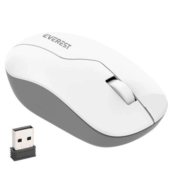 Everest SMW-973 USB Beyaz-Gri 2.4Ghz 1200DPI Kablosuz Optik Mouse 5 Metre Menzilli - 1