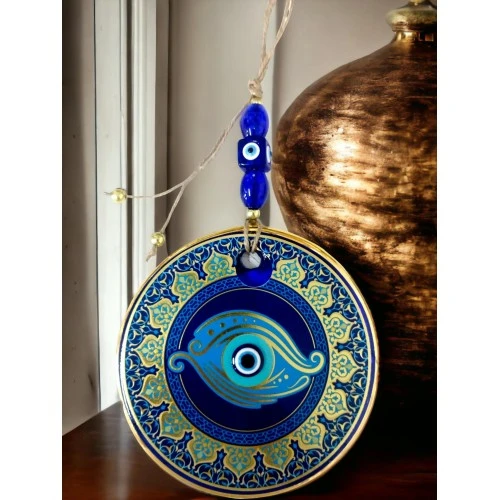 Altın İşlemeli Balık Gözlü Nazar Boncuklu Duvar Süsü - Resim 4