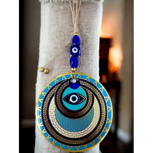 Altın İşlemeli Halka Model Nazar Boncuk Gözlü Duvar Süsü Zincir Duvar Dekoru - Resim 3