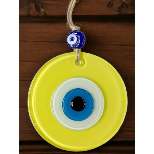 Mini Boy Sarı Nazar Boncuklu Duvar Süsü 10 Cm Cam Duvar Dekoru ürün görseli