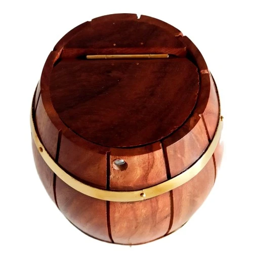 Maun Ağacından Dekoratif Ahşap Fıçı Kumbara - Resim 2