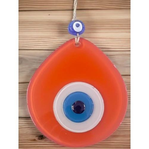 Mavi Nazar Boncuklu Turuncu Renk Nazar Boncuklu Damla Desen El Yapımı Duvar Süsü - Resim 2