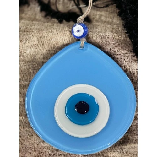 Mavi Nazar Boncuklu Açık Mavi Renk Nazar Boncuklu Damla Desen El Yapımı Duvar Süsü - Resim 2