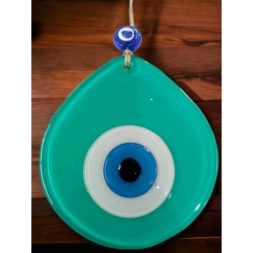 Mavi Nazar Boncuklu Açık Yeşil Renk Nazar Boncuklu Damla Desen El Yapımı Duvar Süsü ürün görseli