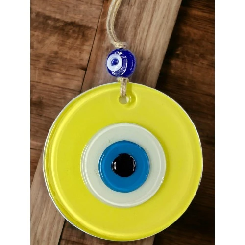 Mini Boy Sarı Nazar Boncuklu Duvar Süsü 10 Cm Cam Duvar Dekoru - Resim 3